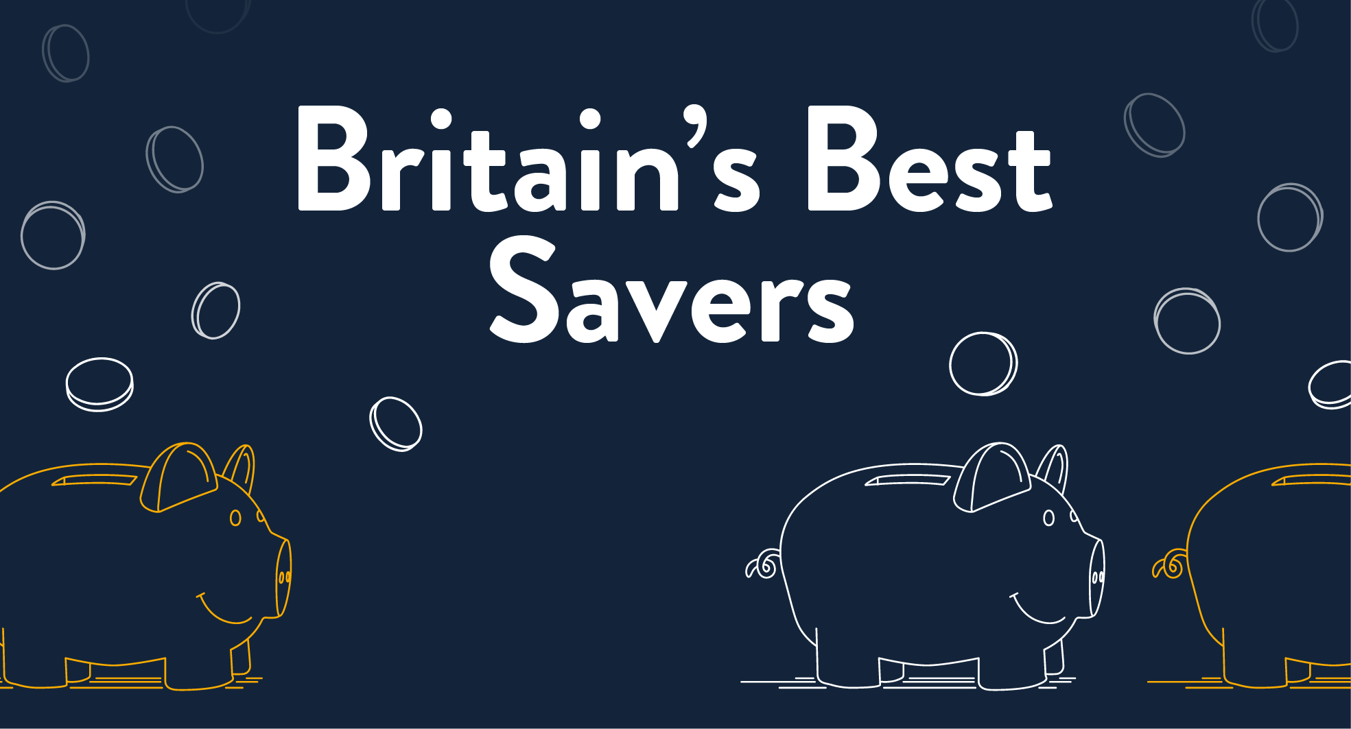 Britain's Best Savers title image with coins falling and piggybanks
